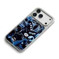 Blue Batman Gotham collage art iPhone 17 Pro Max Electroplated Silver Case2