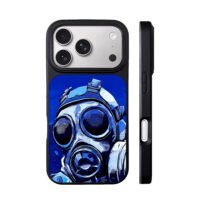 Blue cyberpunk gas mask art iPhone 17 Pro Max Black Case