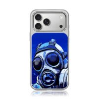 Blue cyberpunk gas mask art iPhone 17 Pro Max Electroplated Silver Case1