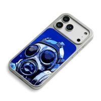 Blue cyberpunk gas mask art iPhone 17 Pro Max Electroplated Silver Case2