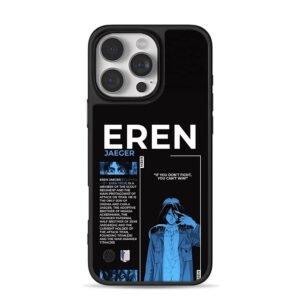 Blue Eren Jaeger AOT anime art iPhone 16 Pro Max Black Case