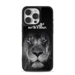 Blue eyed black lion be kind beast iPhone 16 Pro Max Black Case