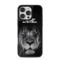Blue eyed black lion be kind beast iPhone 16 Pro Max Black Case