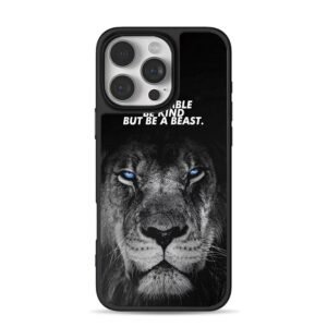Blue eyed black lion be kind beast iPhone 16 Pro Max Black Case