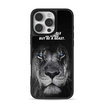 Blue eyed black lion be kind beast iPhone 16 Pro Max Black Case
