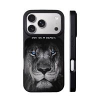 Blue eyed black lion be kind beast iPhone 17 Pro Max Black Case
