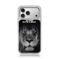 Blue eyed black lion be kind beast iPhone 17 Pro Max Electroplated Silver Case1
