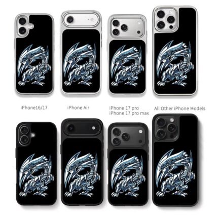 Blue Eyes White Dragon YuGiOh art Chris Brown Phone Case Black Electroplated Silver For Iphone 11 To 17