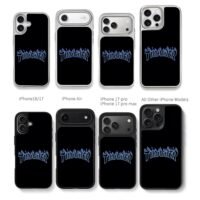 Blue flame Thrasher skate logo Chris Brown Phone Case Black Electroplated Silver For Iphone 11 To 17