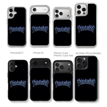 Blue flame Thrasher skate logo Chris Brown Phone Case Black Electroplated Silver For Iphone 11 To 17