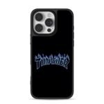 Blue flame Thrasher skate logo iPhone 16 Pro Max Black Case