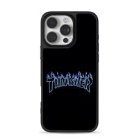Blue flame Thrasher skate logo iPhone 16 Pro Max Black Case