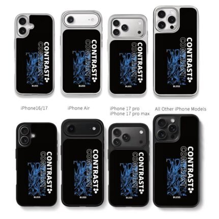 Blue fluid art Contrast Bless Chris Brown Phone Case Black Electroplated Silver For Iphone 11 To 17
