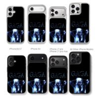 Blue GAGA text Lady Gaga on black Chris Brown Phone Case Black Electroplated Silver For Iphone 11 To 17