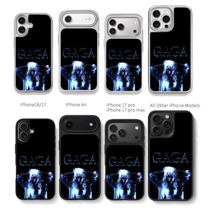 Blue GAGA text Lady Gaga on black Chris Brown Phone Case Black Electroplated Silver For Iphone 11 To 17