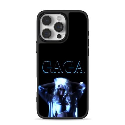 Blue GAGA text Lady Gaga on black iPhone 16 Pro Max Black Case