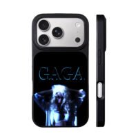 Blue GAGA text Lady Gaga on black iPhone 17 Pro Max Black Case