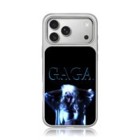 Blue GAGA text Lady Gaga on black iPhone 17 Pro Max Electroplated Silver Case1