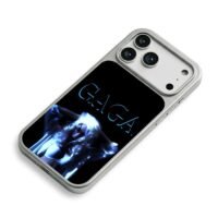Blue GAGA text Lady Gaga on black iPhone 17 Pro Max Electroplated Silver Case2