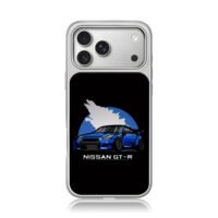 Blue Nissan GTR wolf art iPhone 17 Pro Max Electroplated Silver Case1