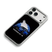 Blue Nissan GTR wolf art iPhone 17 Pro Max Electroplated Silver Case2