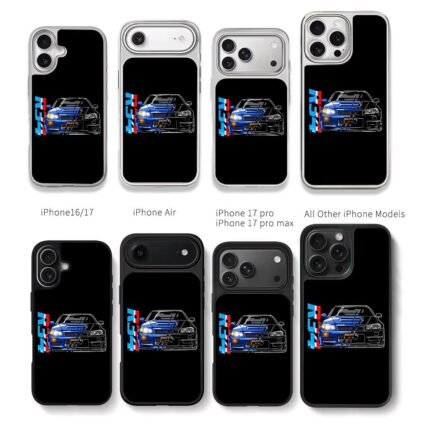 Blue Nissan R34 GTR drift car Chris Brown Phone Case Black Electroplated Silver For Iphone 11 To 17