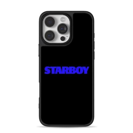 Blue STARBOY text on black iPhone 16 Pro Max Black Case
