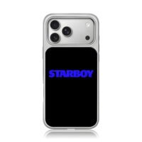 Blue STARBOY text on black iPhone 17 Pro Max Electroplated Silver Case1