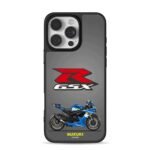 Blue Suzuki GSX R750 and GSXR logo iPhone 16 Pro Max Black Case