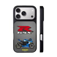 Blue Suzuki GSX R750 and GSXR logo iPhone 17 Pro Max Black Case