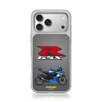Blue Suzuki GSX R750 and GSXR logo iPhone 17 Pro Max Electroplated Silver Case1
