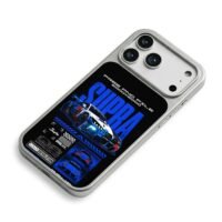 Blue white Supra racing car graphic iPhone 17 Pro Max Electroplated Silver Case2