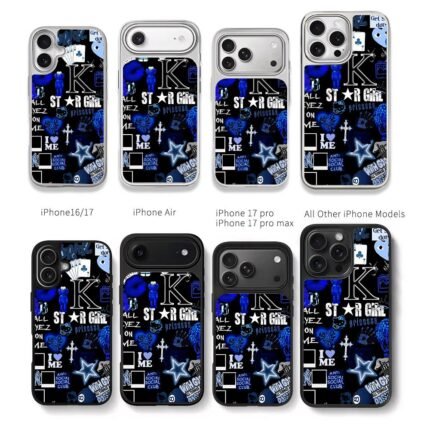 Blue y2k star girl hello kitty Chris Brown Phone Case Black Electroplated Silver For Iphone 11 To 17