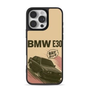 BMW E30 drifting with Japanese text iPhone 16 Pro Max Black Case