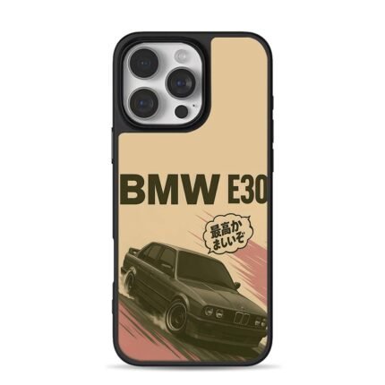 BMW E30 drifting with Japanese text iPhone 16 Pro Max Black Case