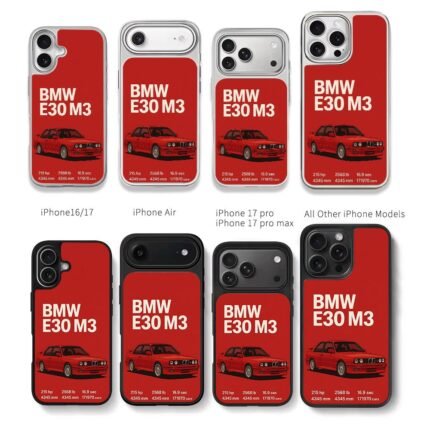 BMW E30 M3 red sportscar with specs Chris Brown Phone Case Black Electroplated Silver For Iphone 11 To 17