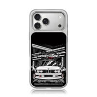 BMW E30 Wangan Warrior Art iPhone 17 Pro Max Electroplated Silver Case1