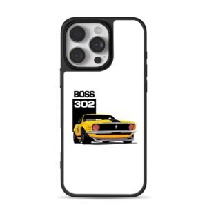 Boss 302 yellow Mustang car iPhone 16 Pro Max Black Case