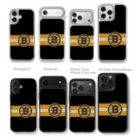 Boston Bruins logo on stripes Chris Brown Phone Case Black Electroplated Silver For Iphone 11 To 17