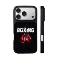 BOXING text red boxing gloves iPhone 17 Pro Max Black Case