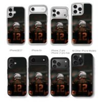 Brady Patriots pixel football art Chris Brown Phone Case Black Electroplated Silver For Iphone 11 To 17