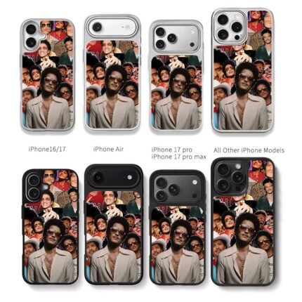 Bruno Mars multi photo collage Chris Brown Phone Case Black Electroplated Silver For Iphone 11 To 17