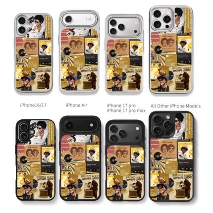 Bruno Mars retro music collage Chris Brown Phone Case Black Electroplated Silver For Iphone 11 To 17