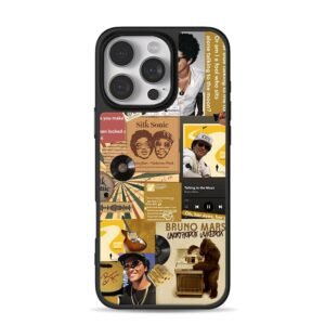 Bruno Mars retro music collage iPhone 16 Pro Max Black Case