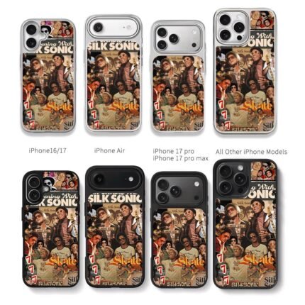 Bruno Mars Silk Sonic collage Chris Brown Phone Case Black Electroplated Silver For Iphone 11 To 17