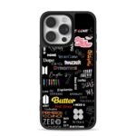 BTS ARMY song titles on black iPhone 16 Pro Max Black Case
