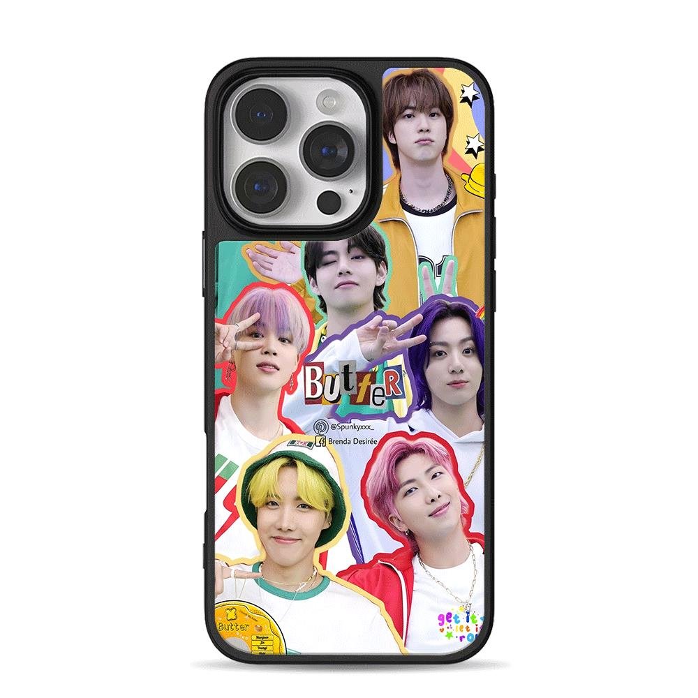 BTS Butter kpop member collage iPhone 16 Pro Max Black Case BTS Butter kpop member collage Phone Case for iPhone 11-17 & Samsung Galaxy S24-S26 - Image 1