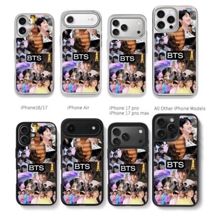 BTS kpop collage with BTS text Chris Brown Phone Case Black Electroplated Silver For Iphone 11 To 17