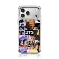 BTS kpop collage with BTS text iPhone 17 Pro Max Electroplated Silver Case1