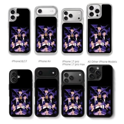 BTS member collage with logo purple Chris Brown Phone Case Black Electroplated Silver For Iphone 11 To 17